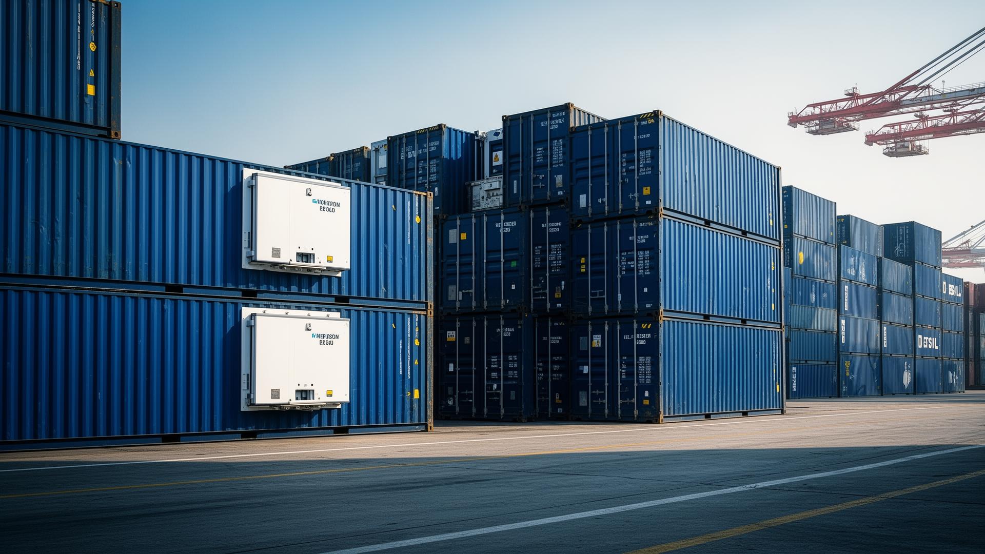 Refrigerated cargo containers at port terminal